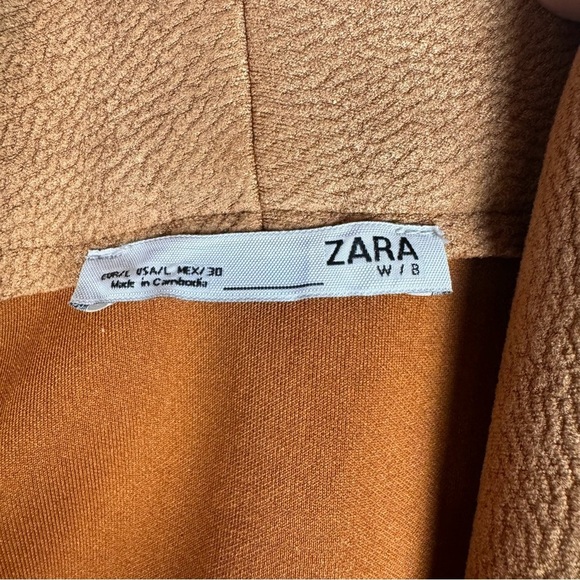 Zara Women’s Faux Suede Open Front Coat Size Large Casual Soft Long Jacket Tan - Picture 7 of 9